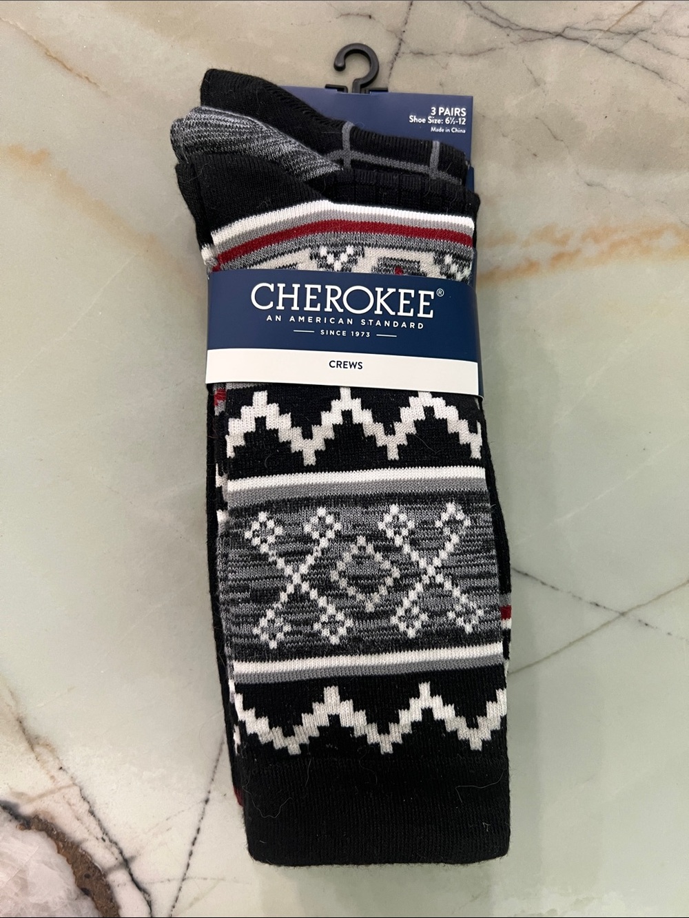 Cherokee Black, White & Gray Patterned Crew Socks - 3 Pack